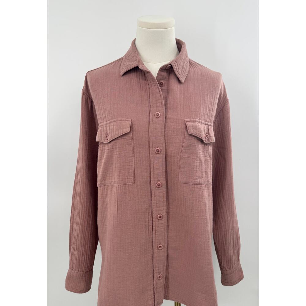Madewell Lightspun Mauve Pink Top Cotton Gauze Long Sleeve Button up Shirt M